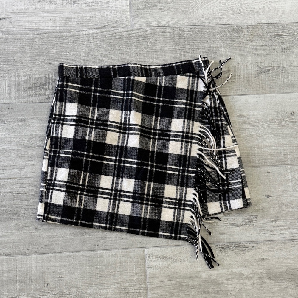Plaid Black and White Fringe Skirt
